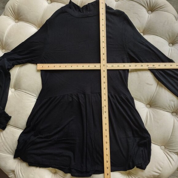 GYFT Sz L Tunic Top Sheer Sleeve Ribbed Knit Mock Neck Black Mini Dress Casual - Picture 11 of 11